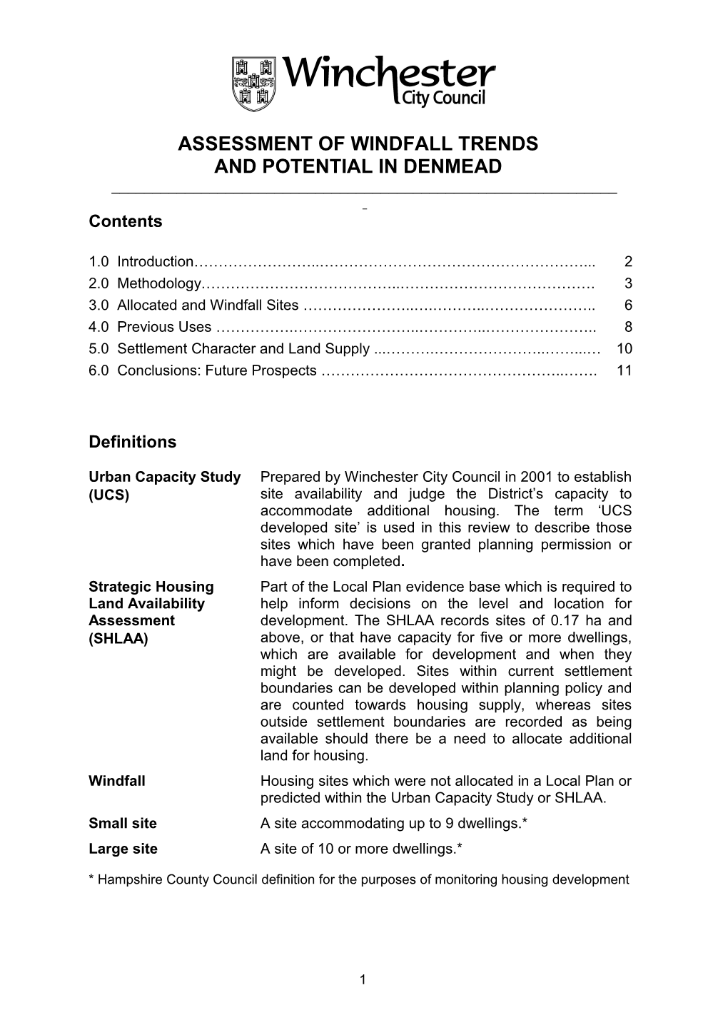 Assessment of Windfall Trends and Potential in Denmead