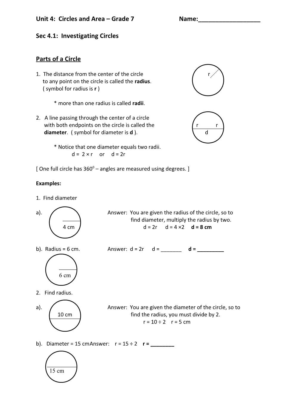 Unit 4: Circles and Area