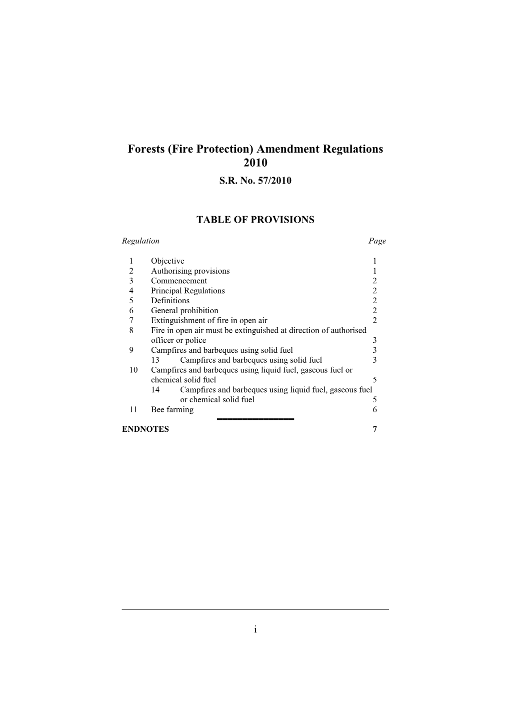 Forests (Fire Protection) Amendment Regulations 2010