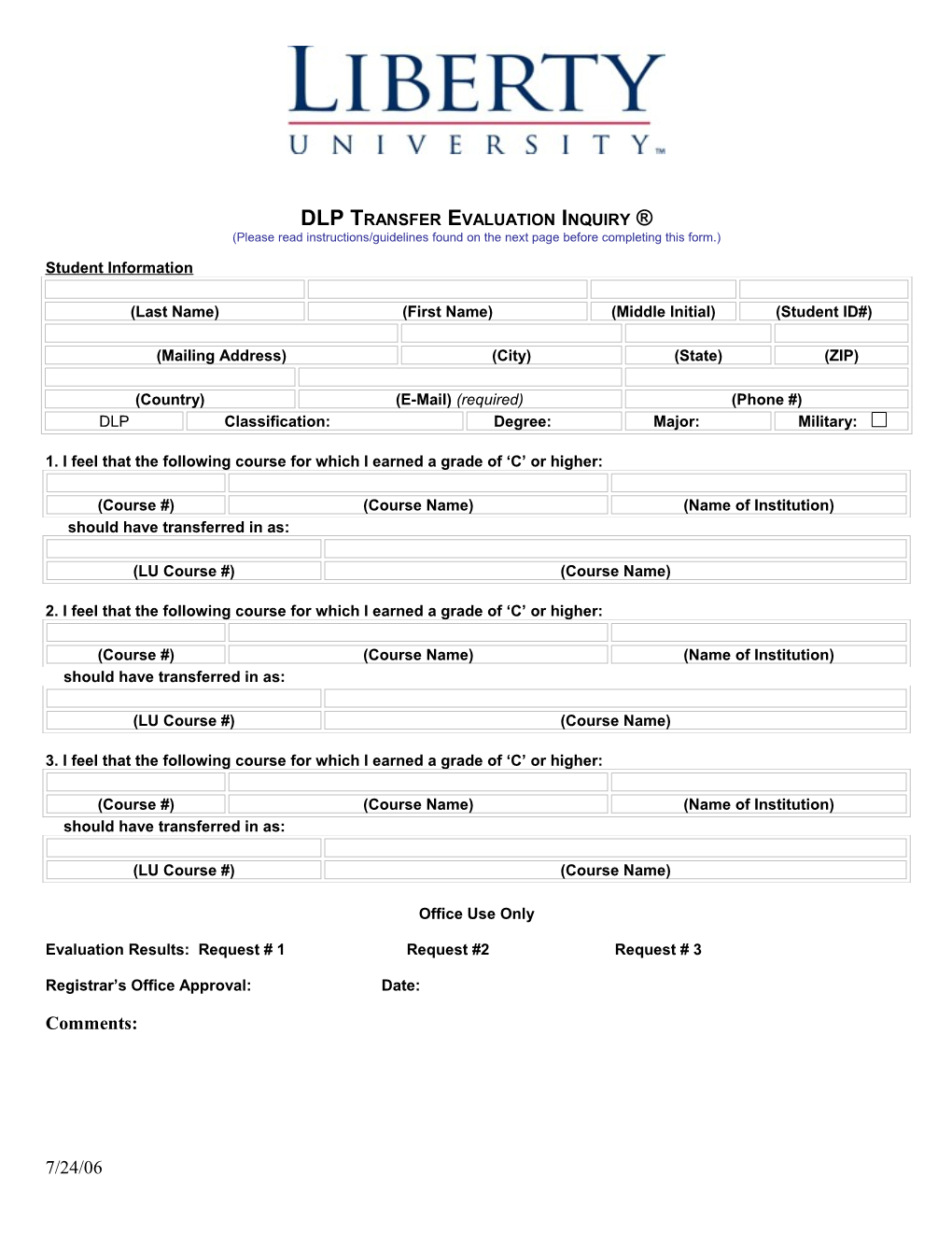 DLP Transfer Evaluation Inquiry