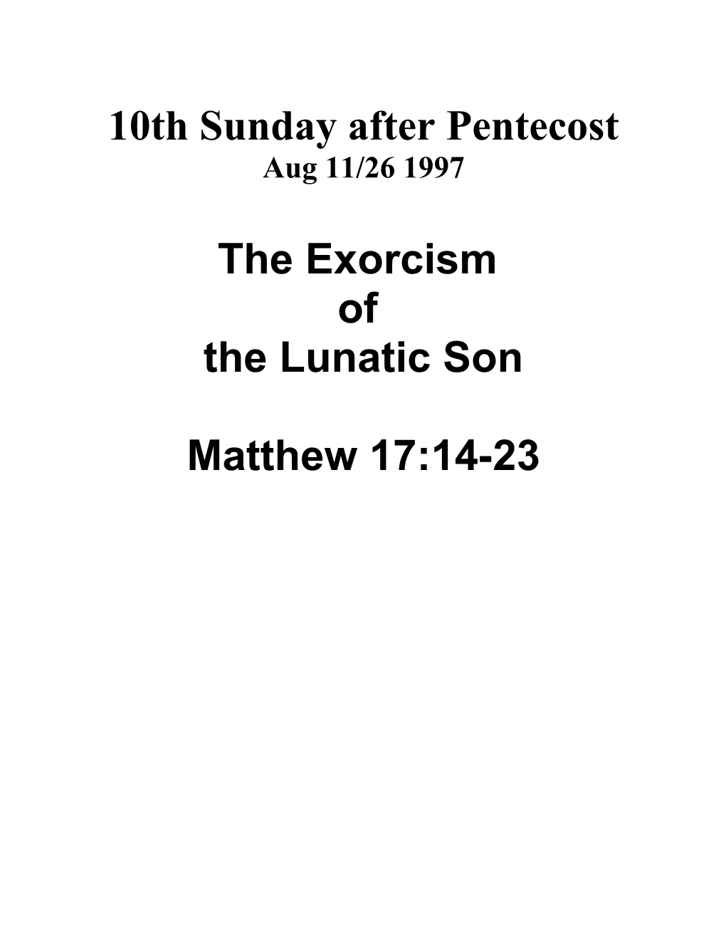10Th Sunday After Pentecost