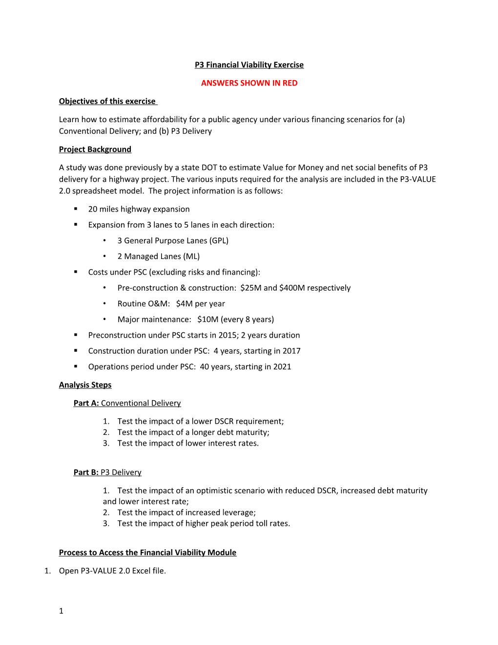 P3 Financial Viability Exercise