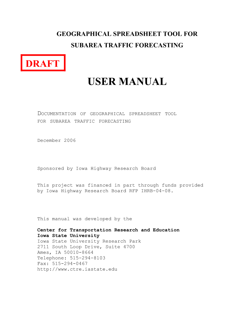 User Manual for Geographical Spreadsheet Tool