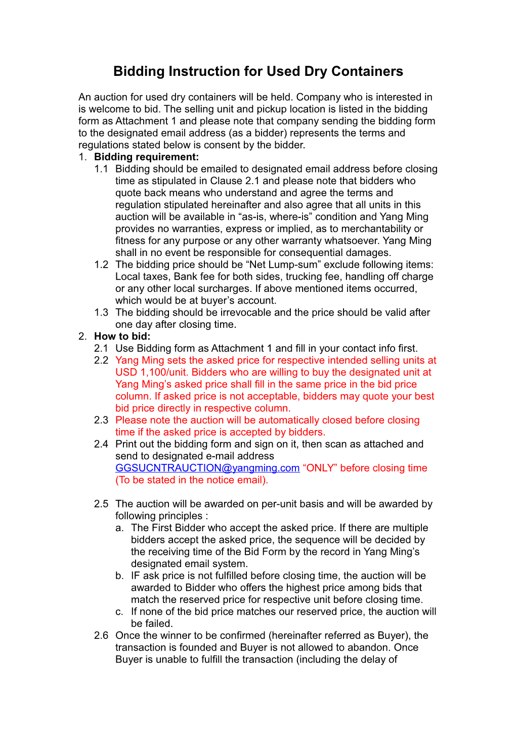 Bidding Instruction for Used Dry Containers