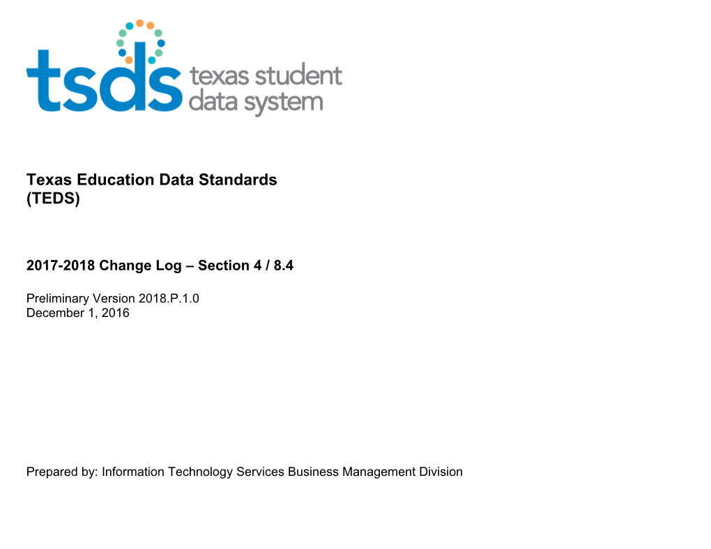 TSDS TEDS 2017-2018 Section 4 / 8.4 Change Log