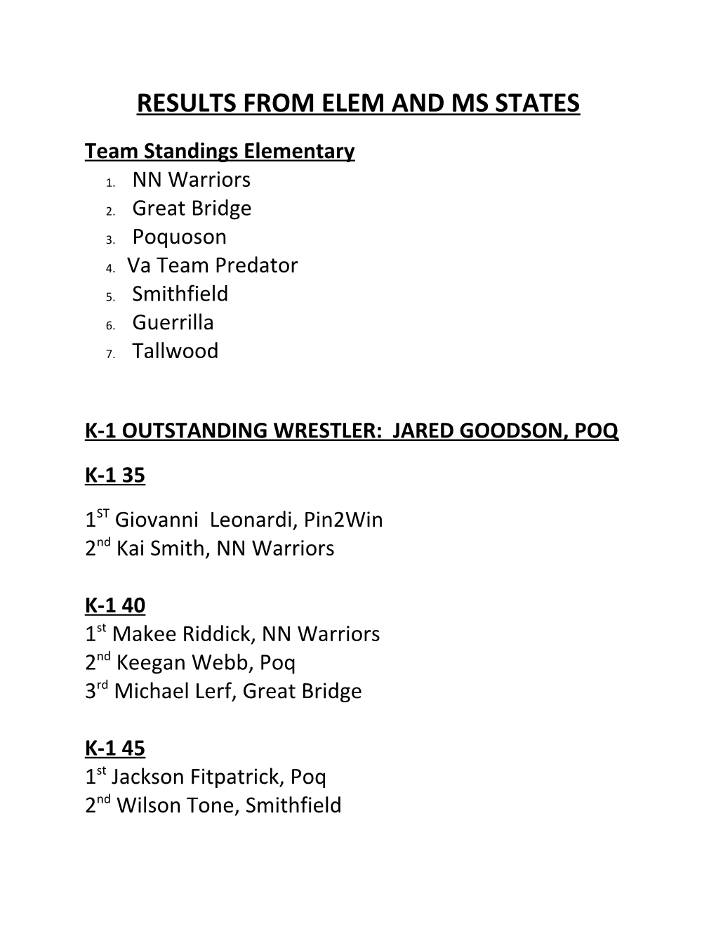 Results from Elem and Ms States