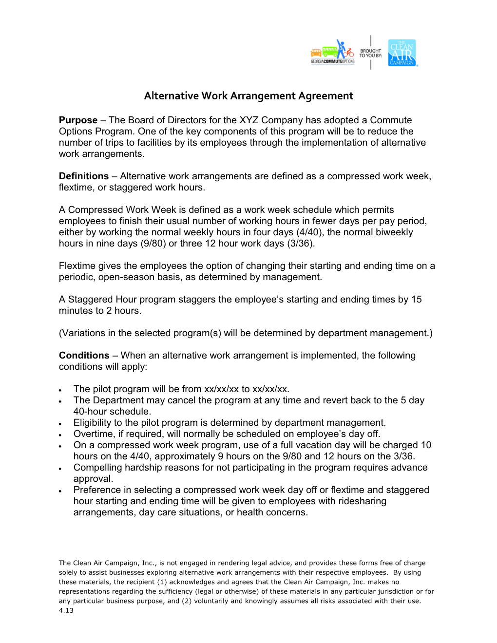 Alternative Work Schedule Agreement