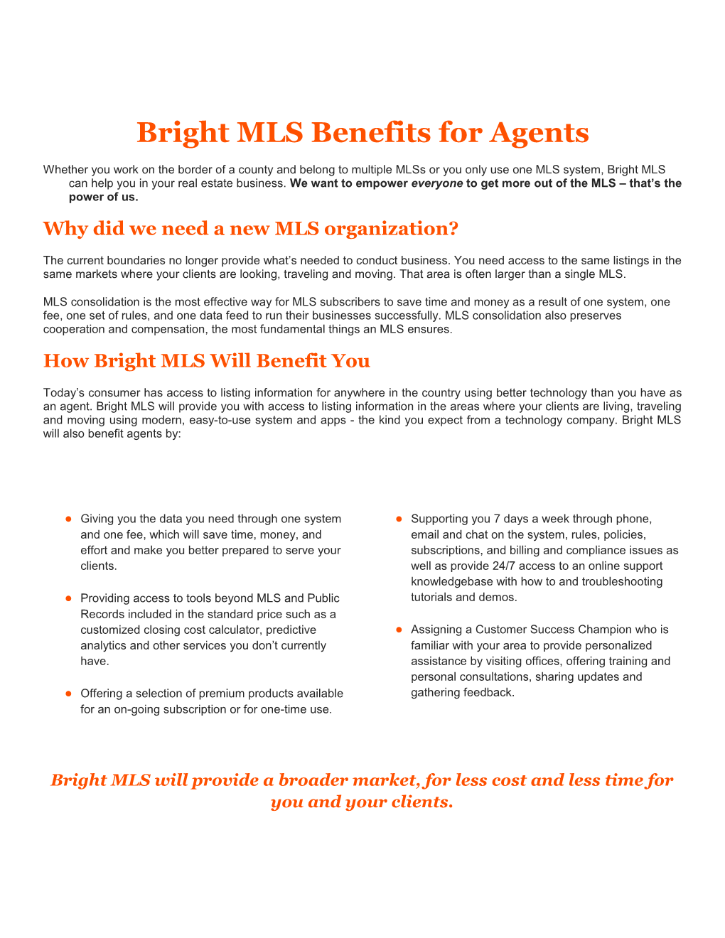 Bright MLS Benefits for Agents