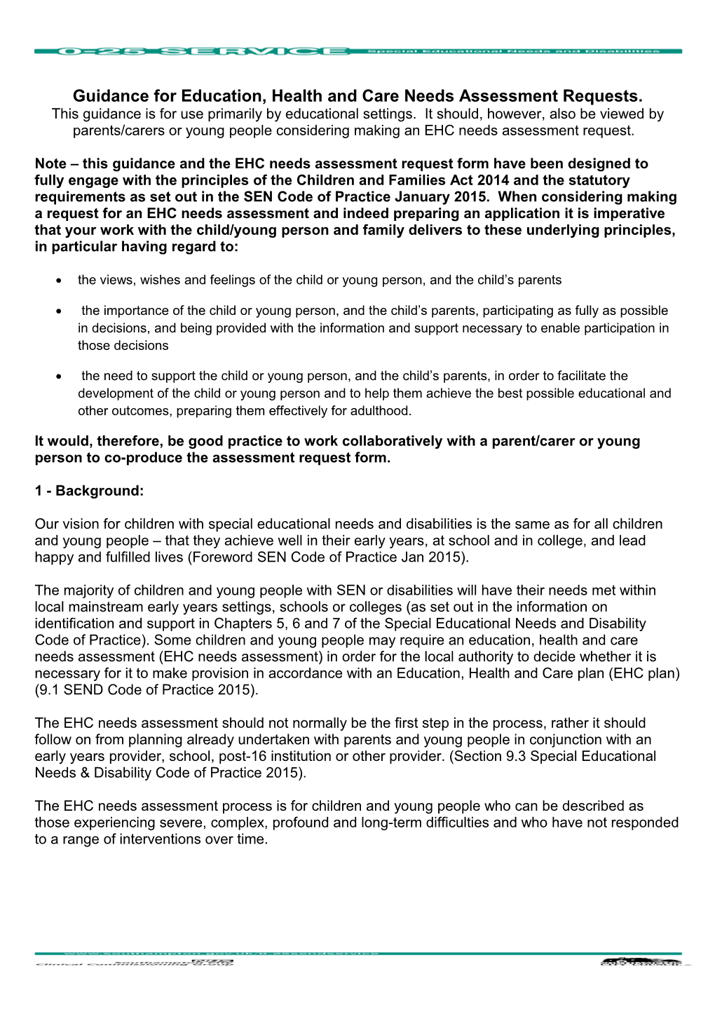 Guidancefor Education, Health and Care Needs Assessment Requests