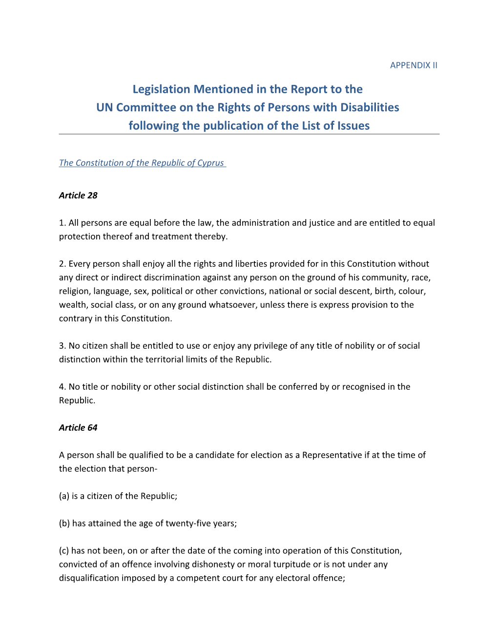 Legislation Mentioned in the Report to The