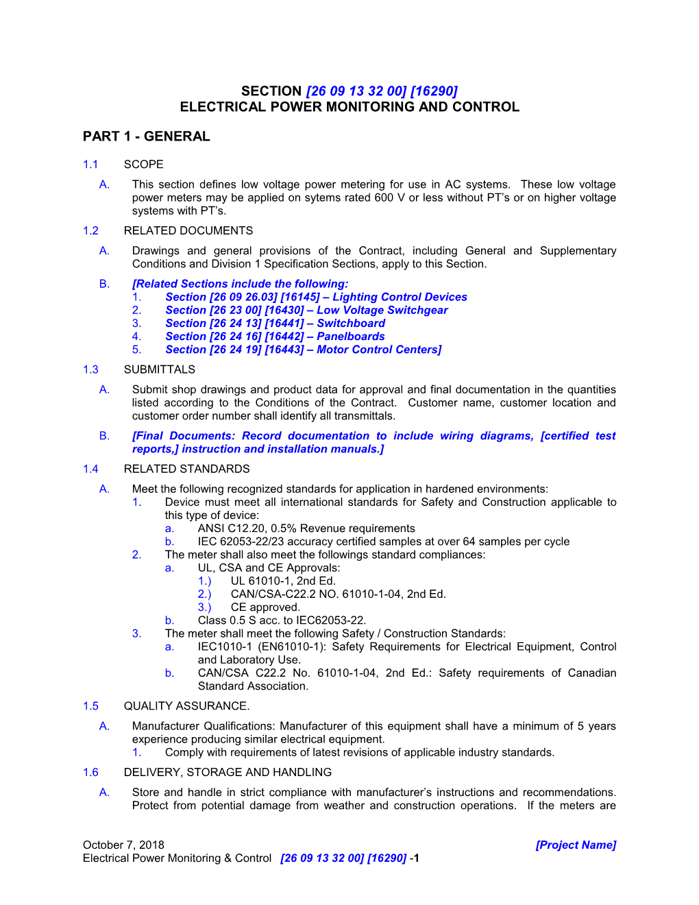 1. Section 26 09 26.03 16145 Lighting Control Devices