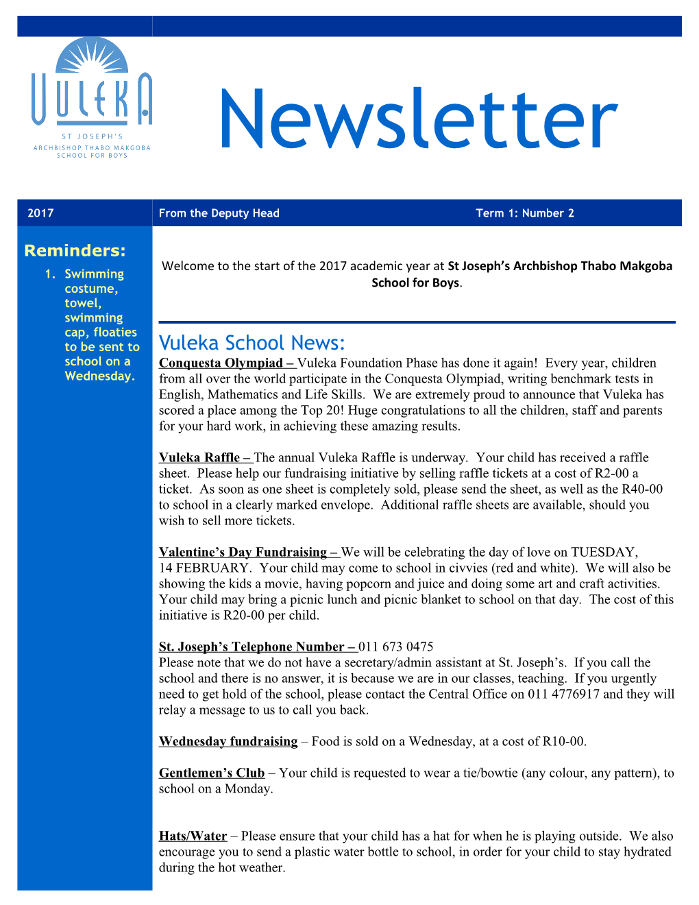 Vuleka School News