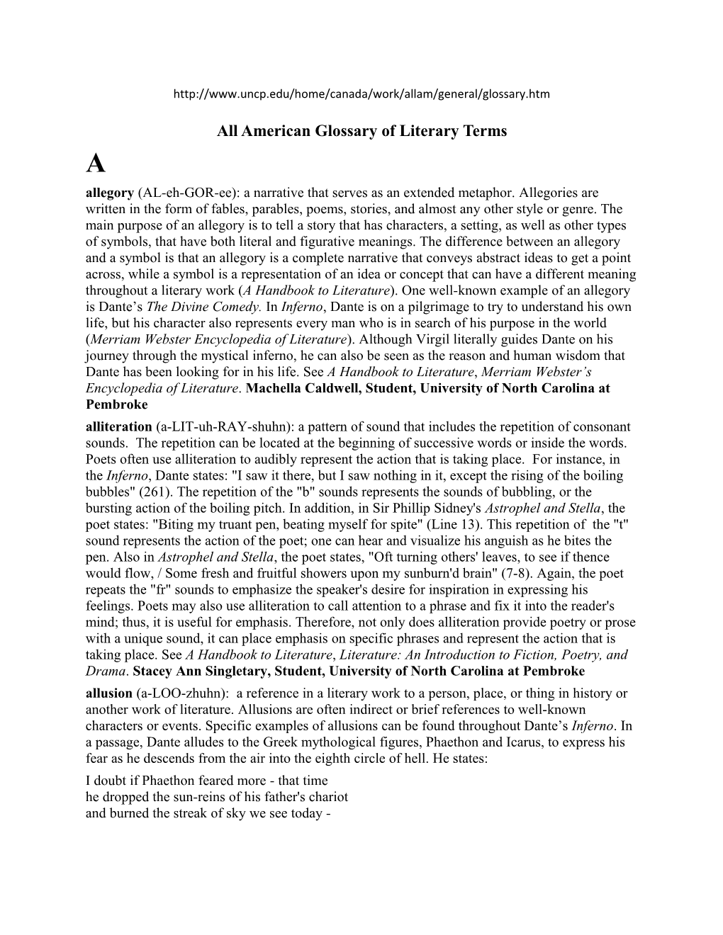 All American Glossary of Literary Terms