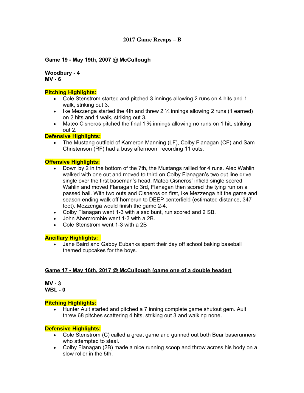 2016 Game Recaps Varsity