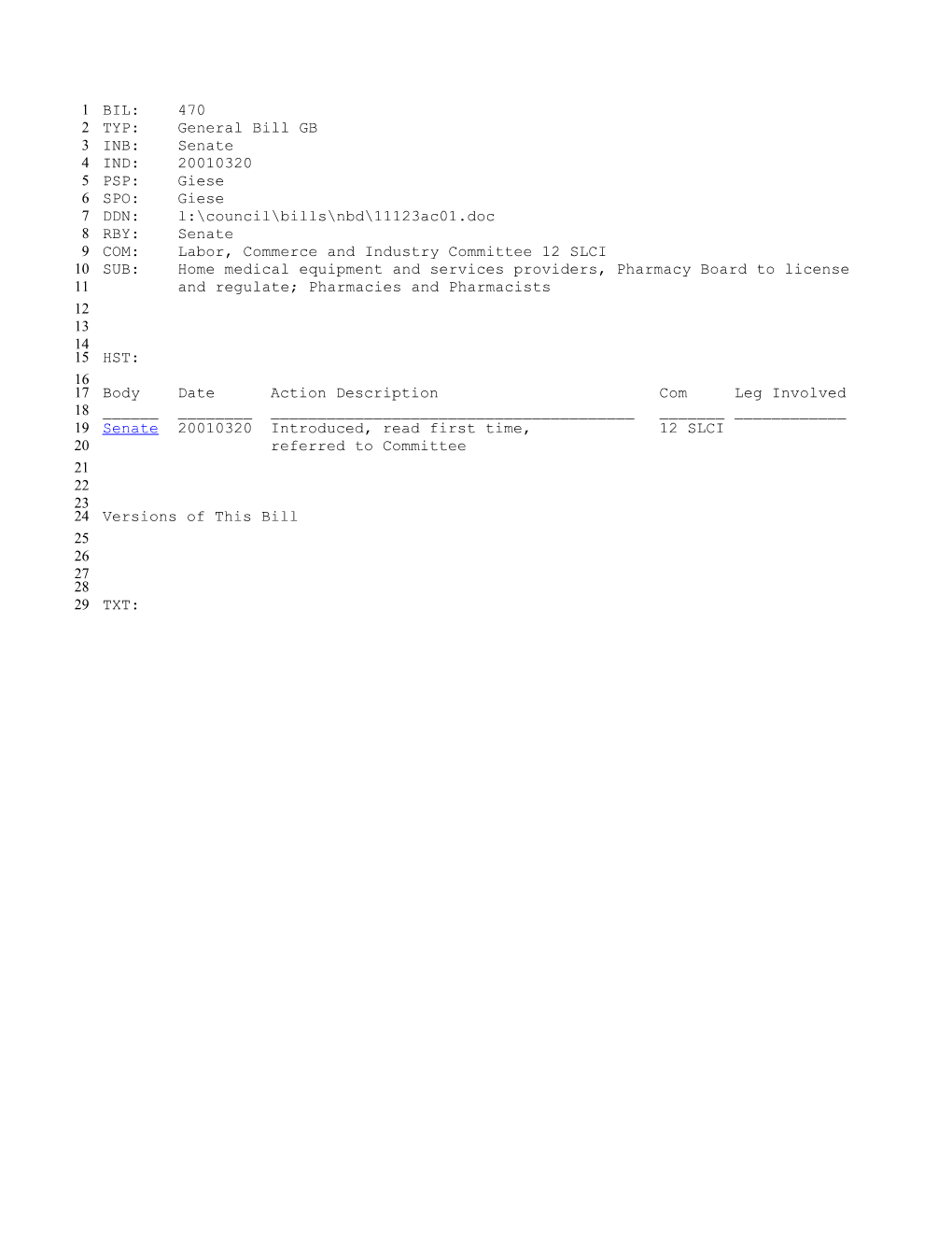 2001-2002 Bill 470: Home Medical Equipment and Services Providers, Pharmacy Board to License