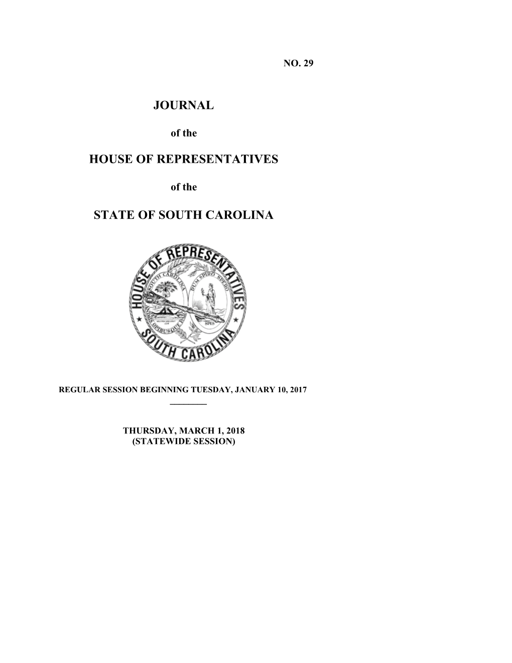 House Journal for 3/1/2018 - South Carolina Legislature Online