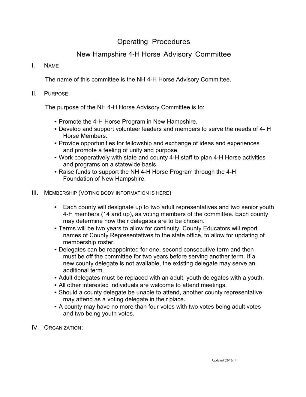 Operating Procedures - NH 4-H Horse Advisory Committee