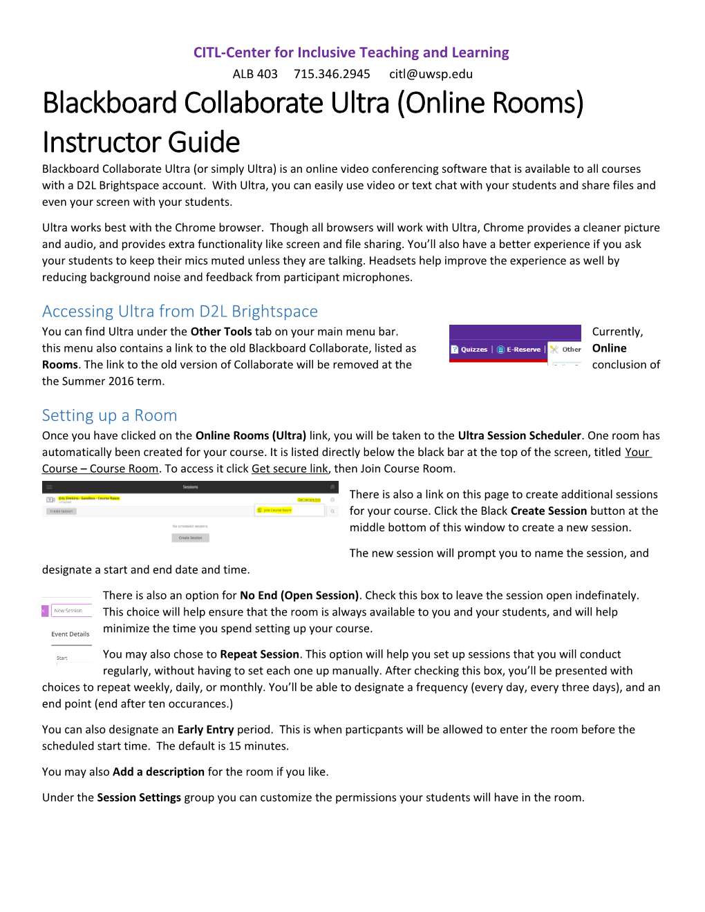 Blackboard Collaborate Ultra (Online Rooms) Instructor Guide