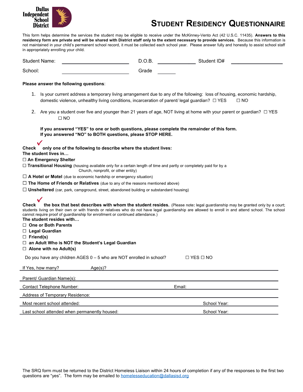 Student Residency Questionnaire