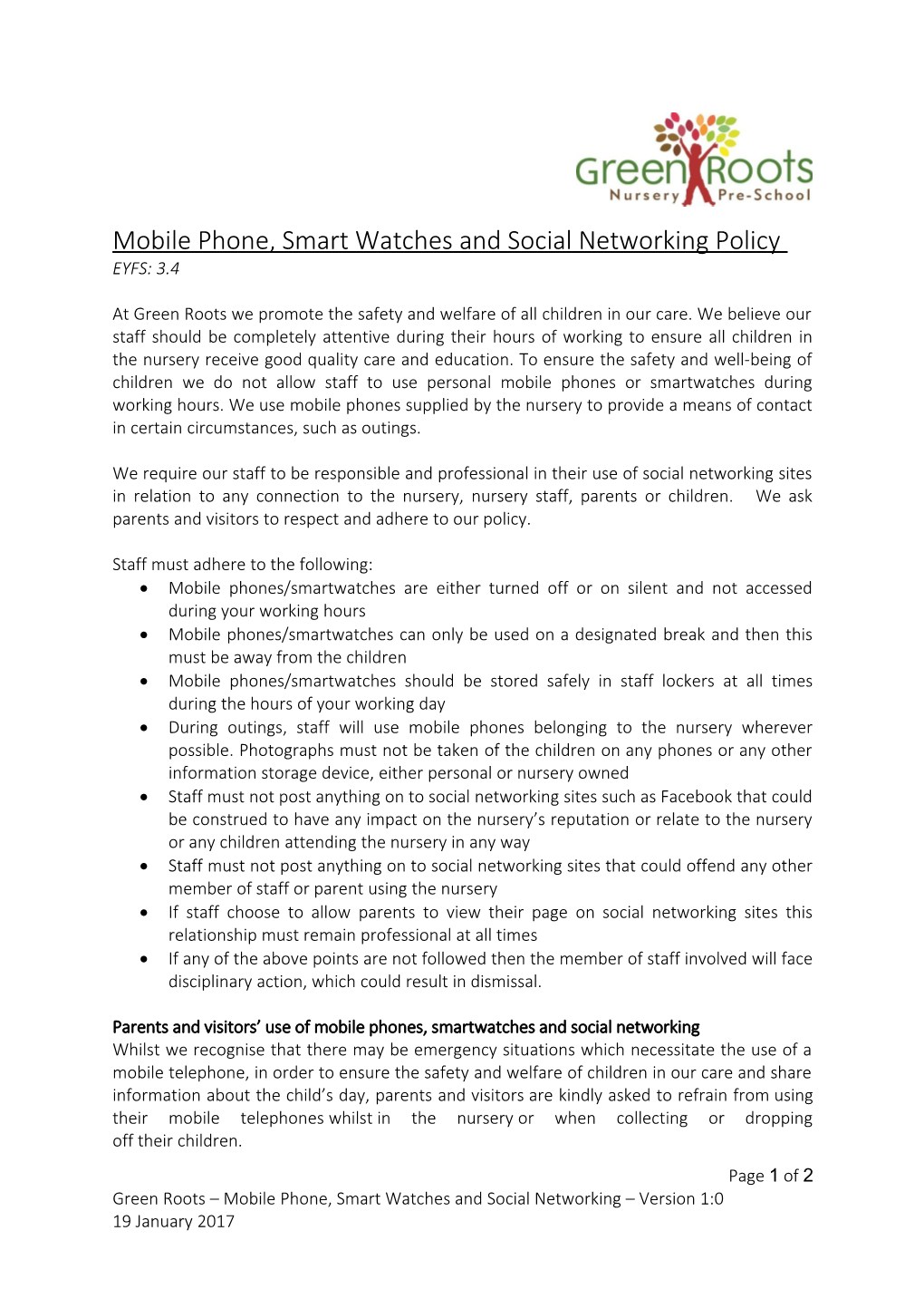 Mobile Phone, Smart Watches and Social Networking Policy