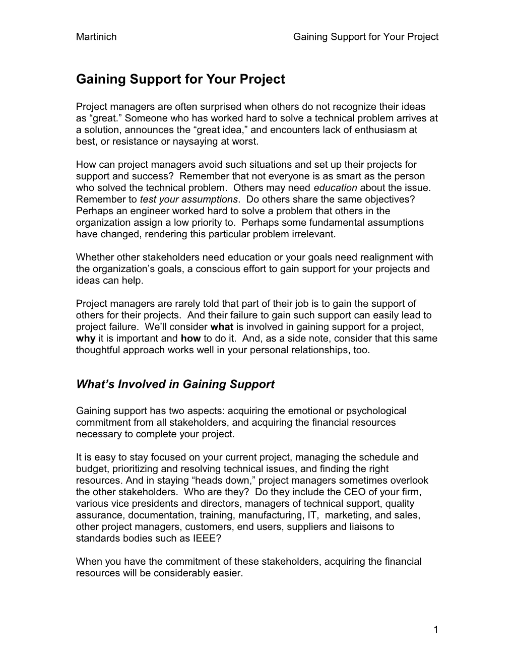 Gaining Support for Your Project