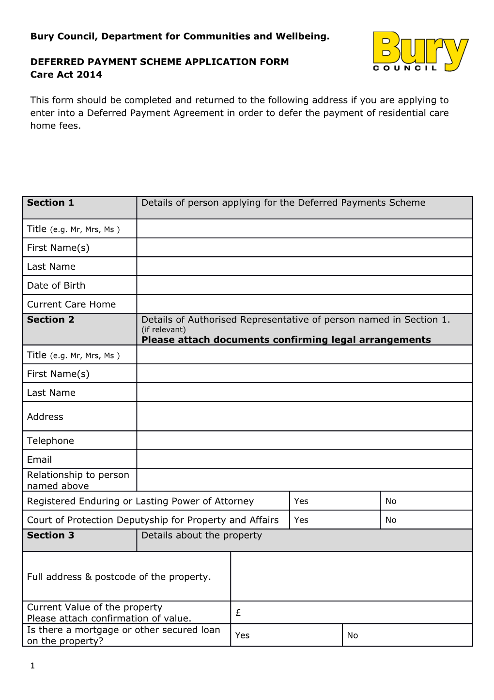 Deferred Payment Scheme Application Form