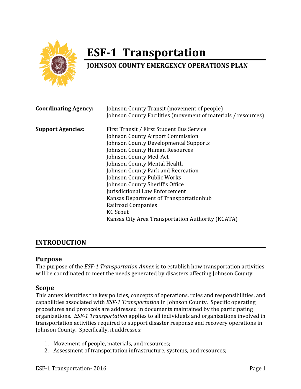Coordinating Agency: Johnson County Transit (Movement of People)