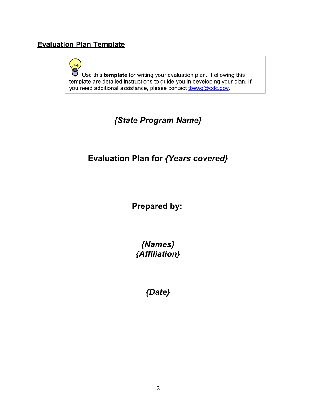 DTBE Program Evaluation Guide Evaluation Plan Template