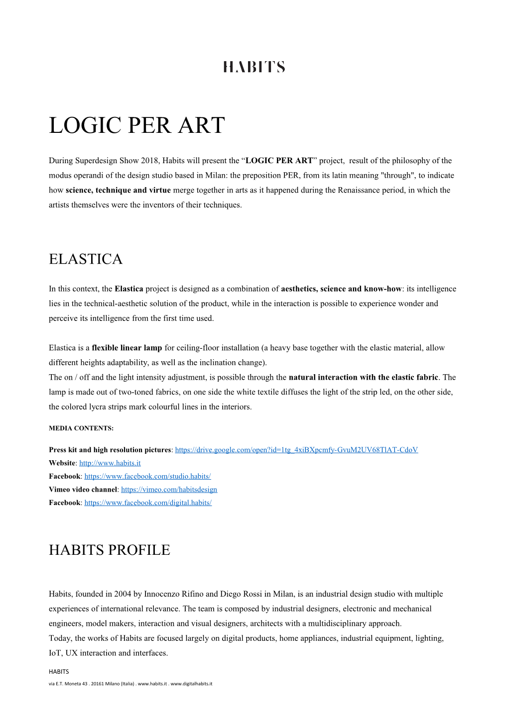 During Superdesign Show 2018, Habits Will Present the LOGIC PER ART Project, Result Of