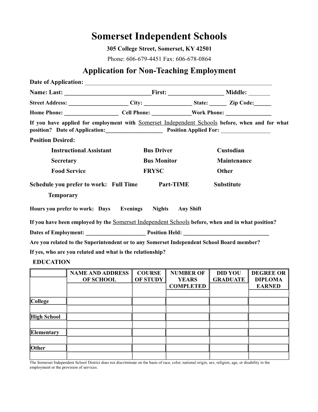 Application for Non-Teaching Employment