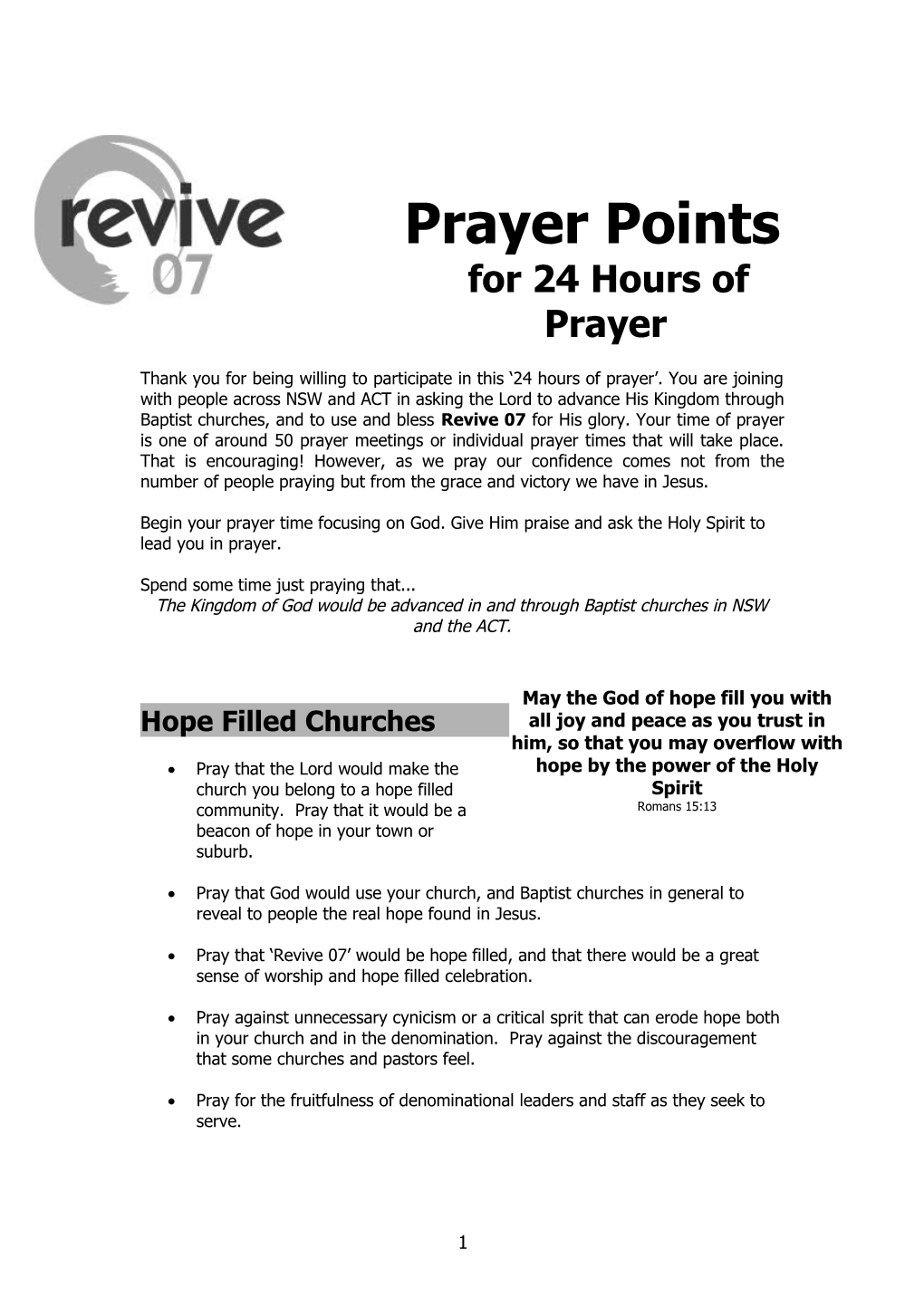 Prayer Points for 24 Hour of Prayer