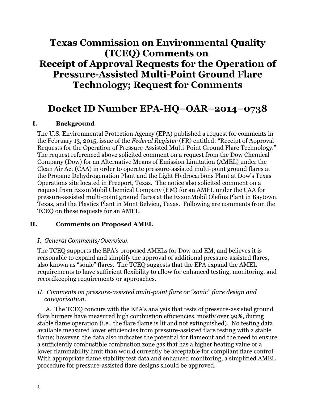 Docket ID Number EPA-HQ OAR 2014 0738