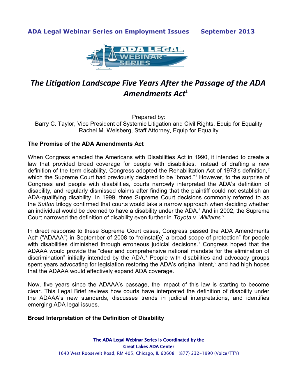 ADA Legal Webinar Series on Employment Issuesseptember 2013