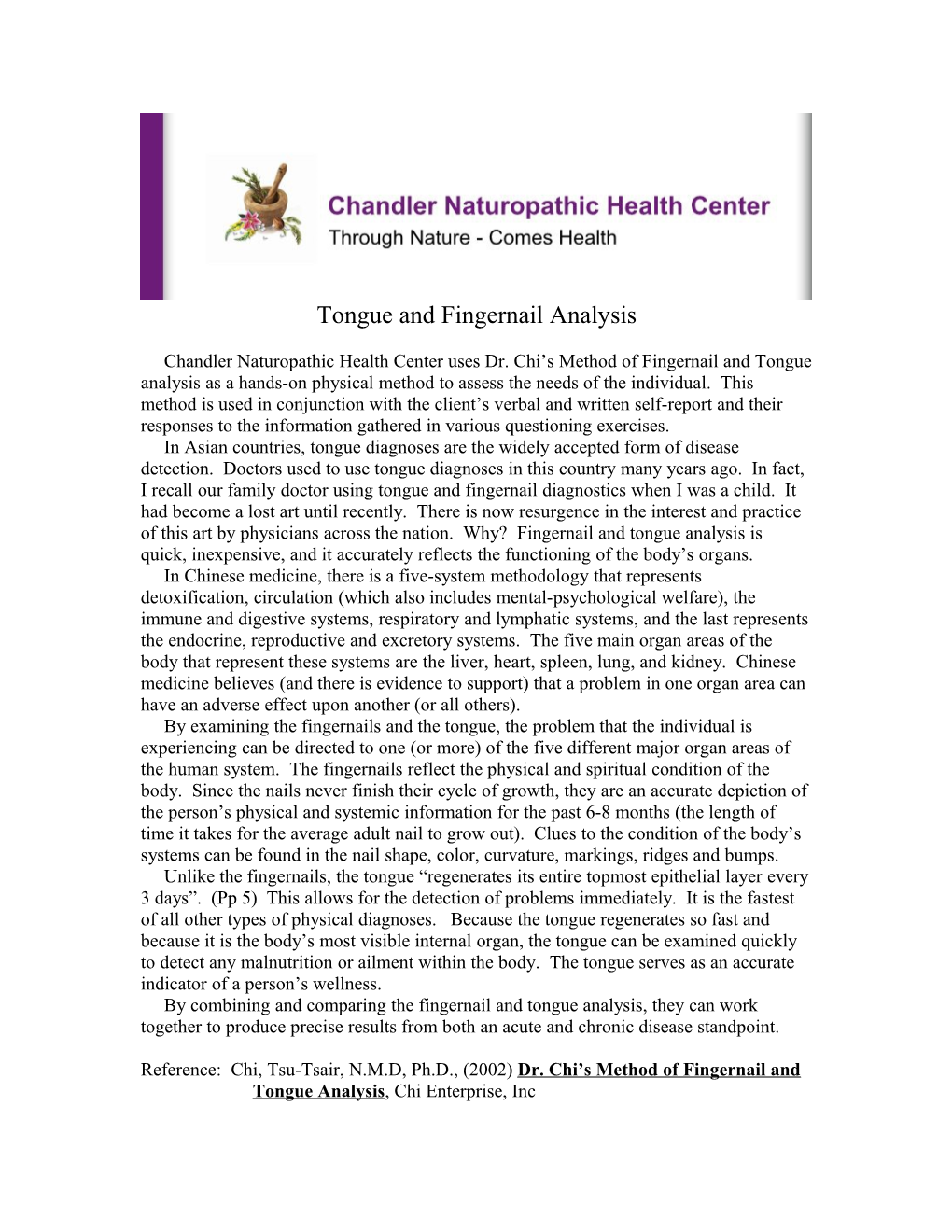 Tongue and Fingernail Analysis