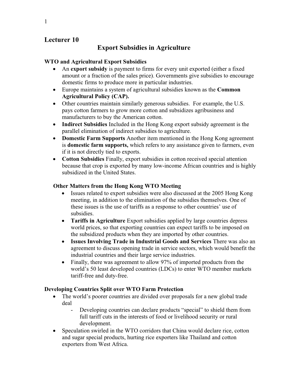 WTO and Agricultural Export Subsidies