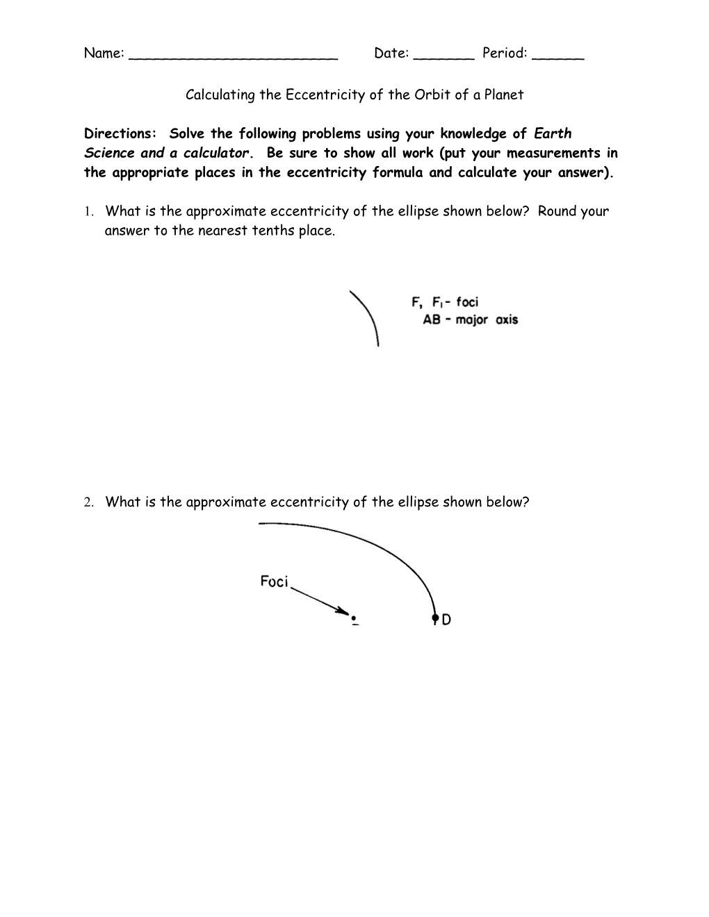 Calculating the Eccentricity of the Orbit of a Planet