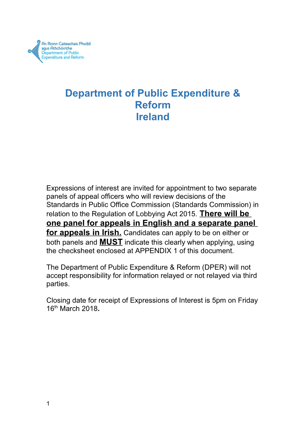 Department of Public Expenditure & Reform