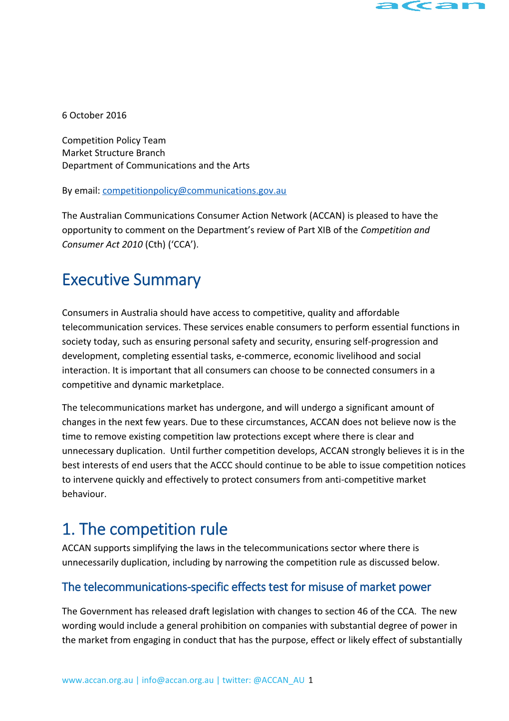Submission Review of the Part XIB Telecommunications Anti Competitive Conduct Provisions