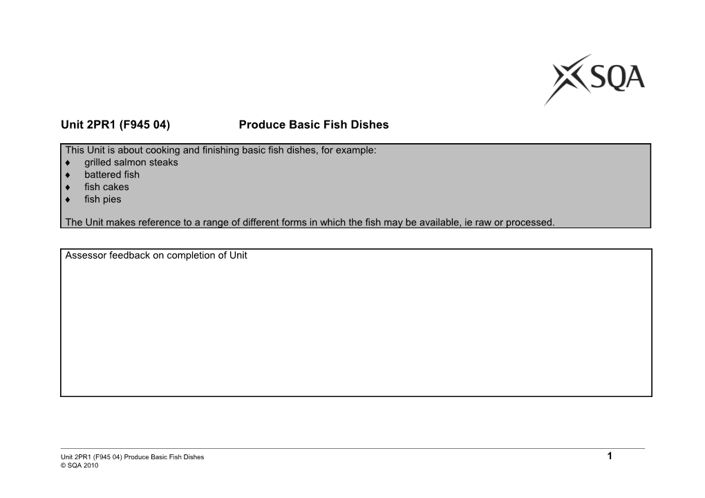 Unit 2PR1 (F945 04)Produce Basic Fish Dishes