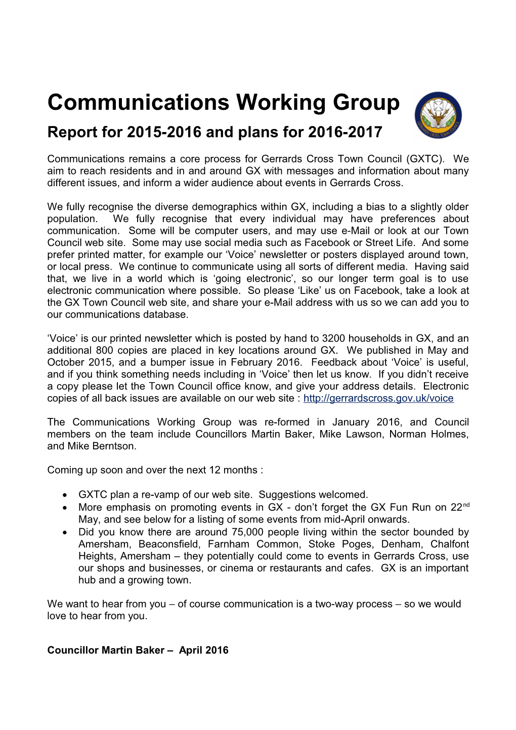 Report for 2015-2016 and Plans for 2016-2017