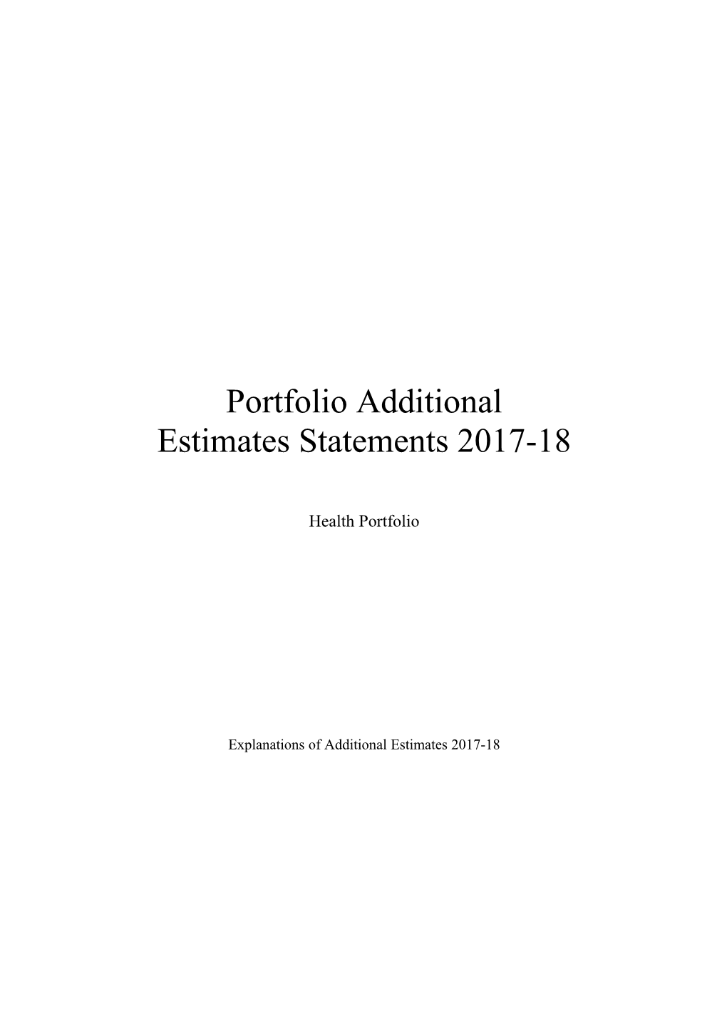 Portfolioadditional Estimatesstatements 2017-18
