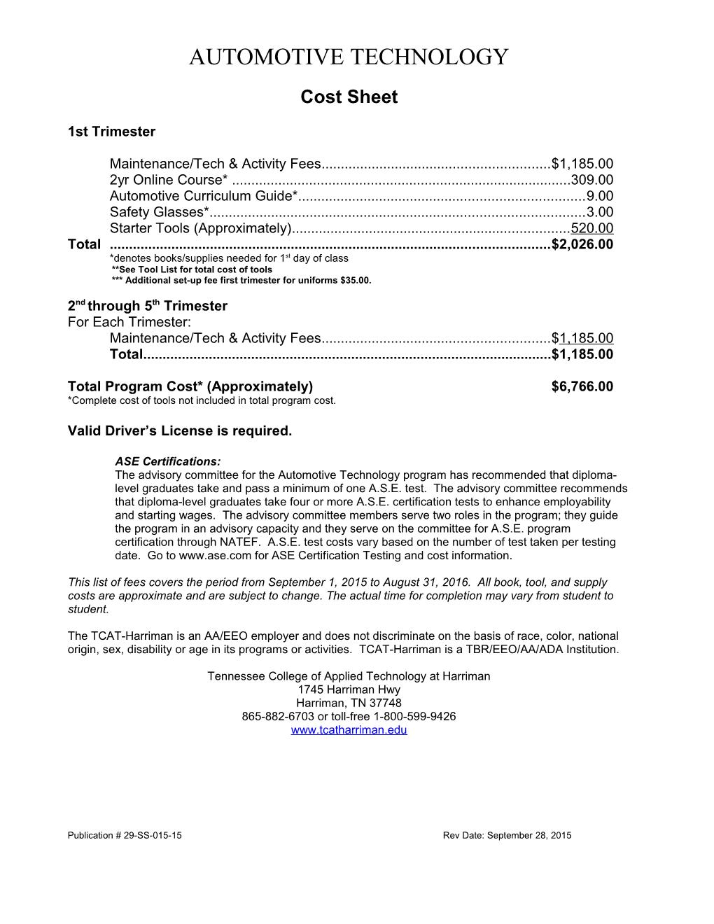 Maintenance/Tech & Activity Fees $1,185.00