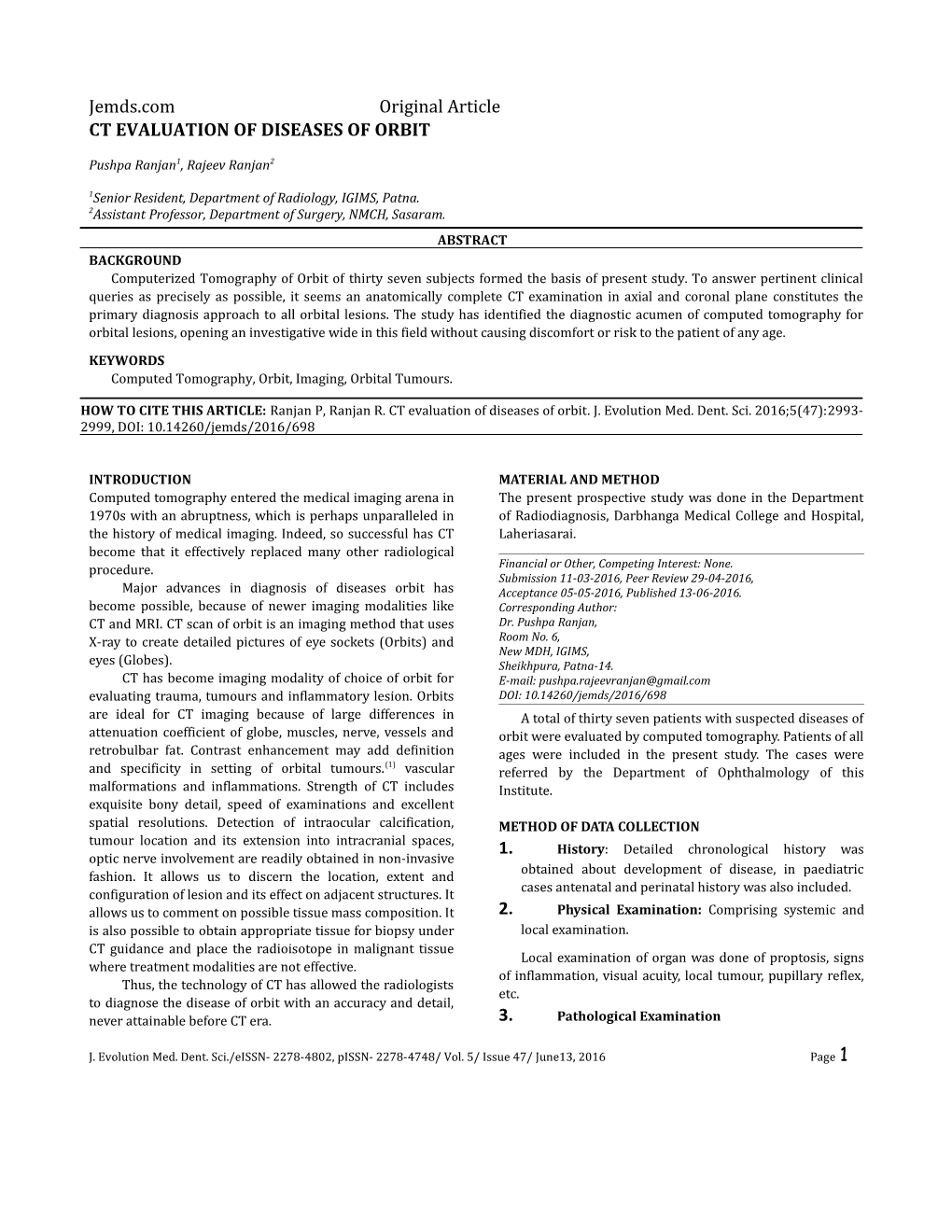 Ct Evaluation of Diseases of Orbit