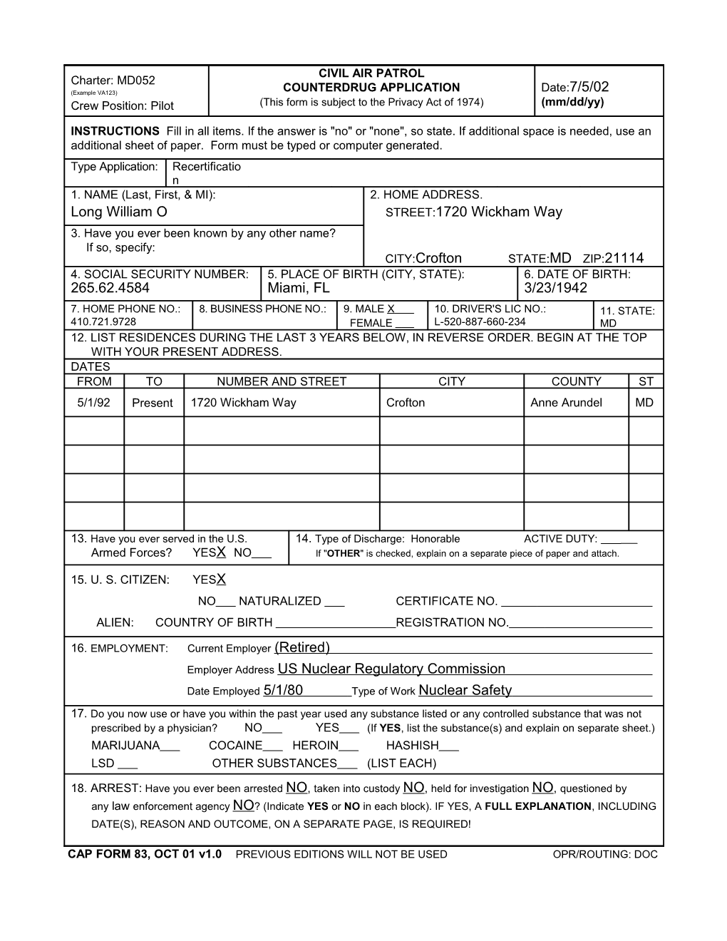 CAP Counterdrug Application