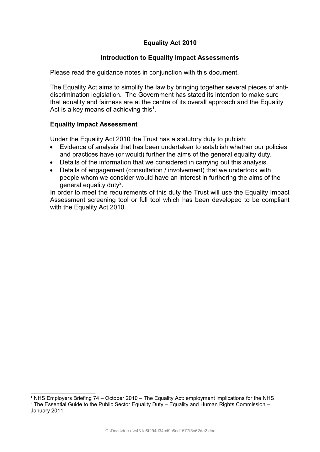 Introduction to Equality Impact Assessments