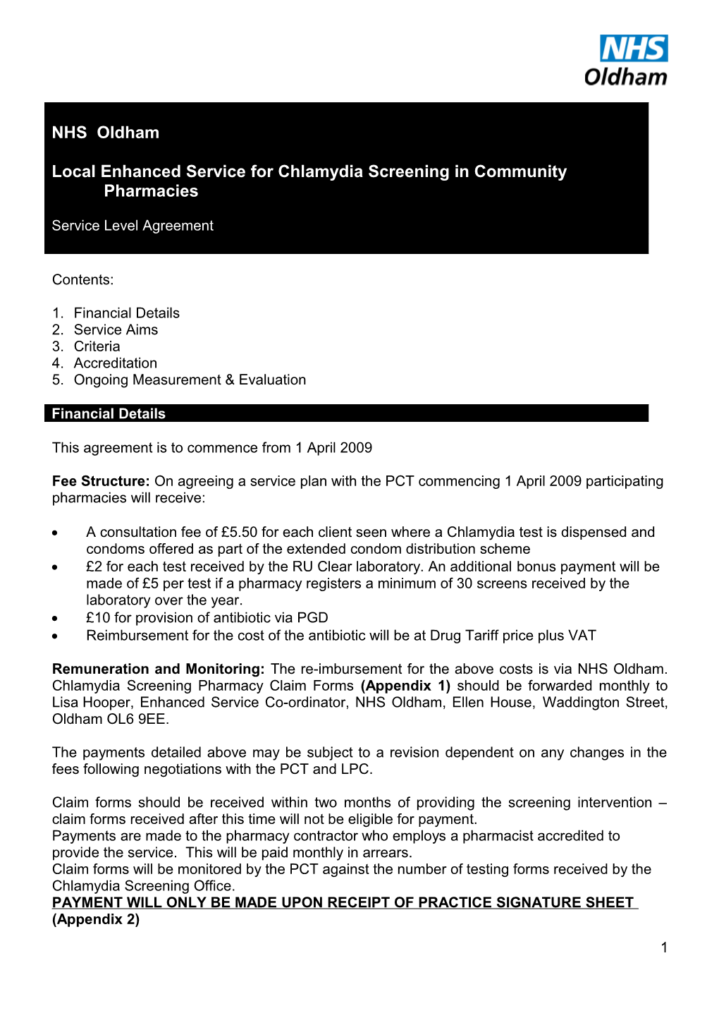 Local Enhanced Service for Chlamydia Screening in Community Pharmacies