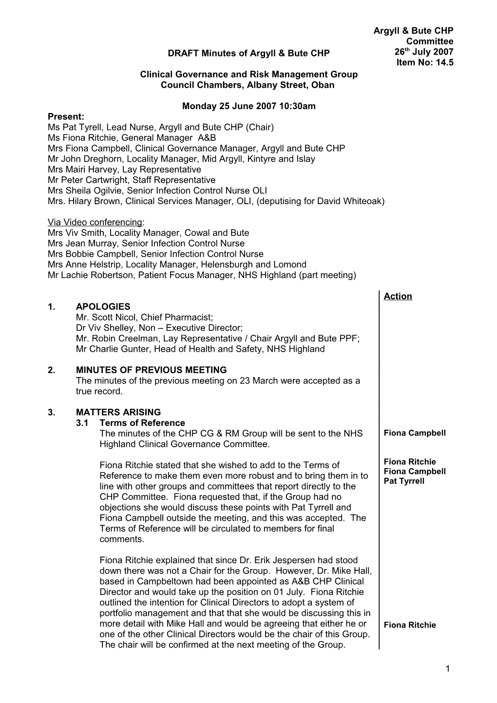DRAFT Minutes of Argyll & Bute CHP