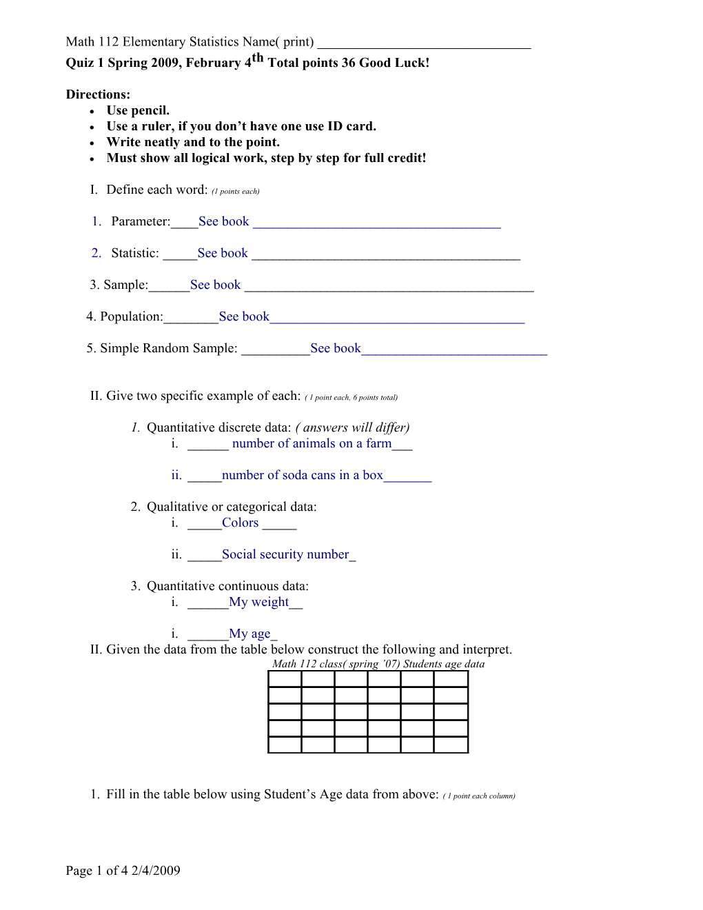 Math 112 Elementary Statistics Name( Print) ______