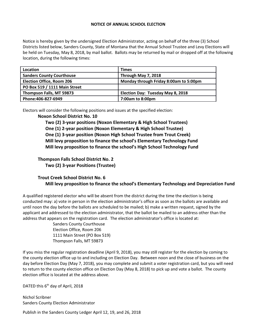 Notice of Annual School Election