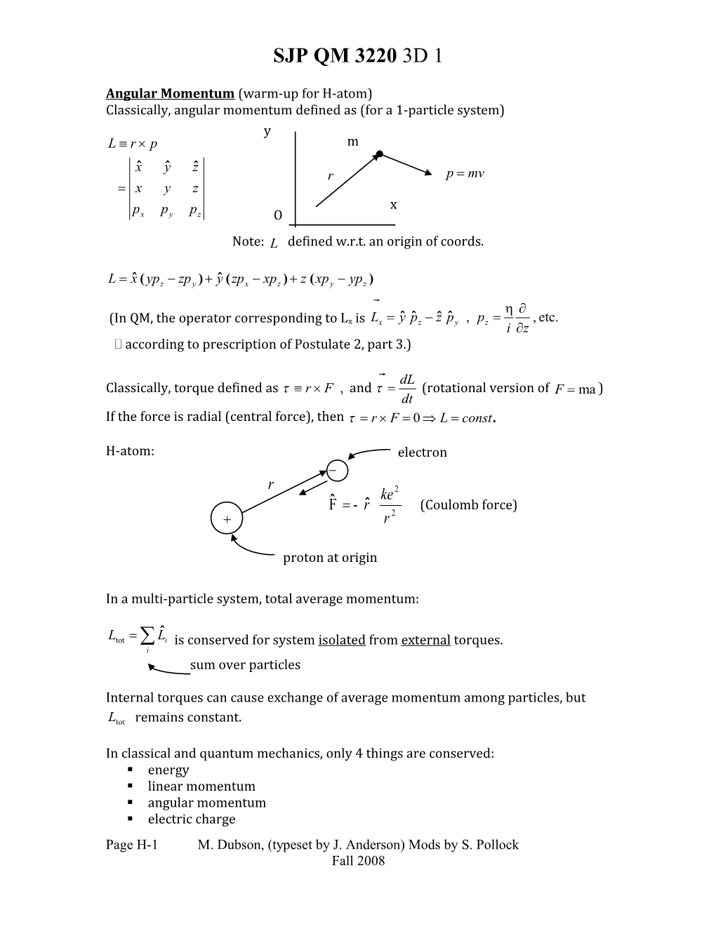 Angular Momentum (Warm-Up for H-Atom)